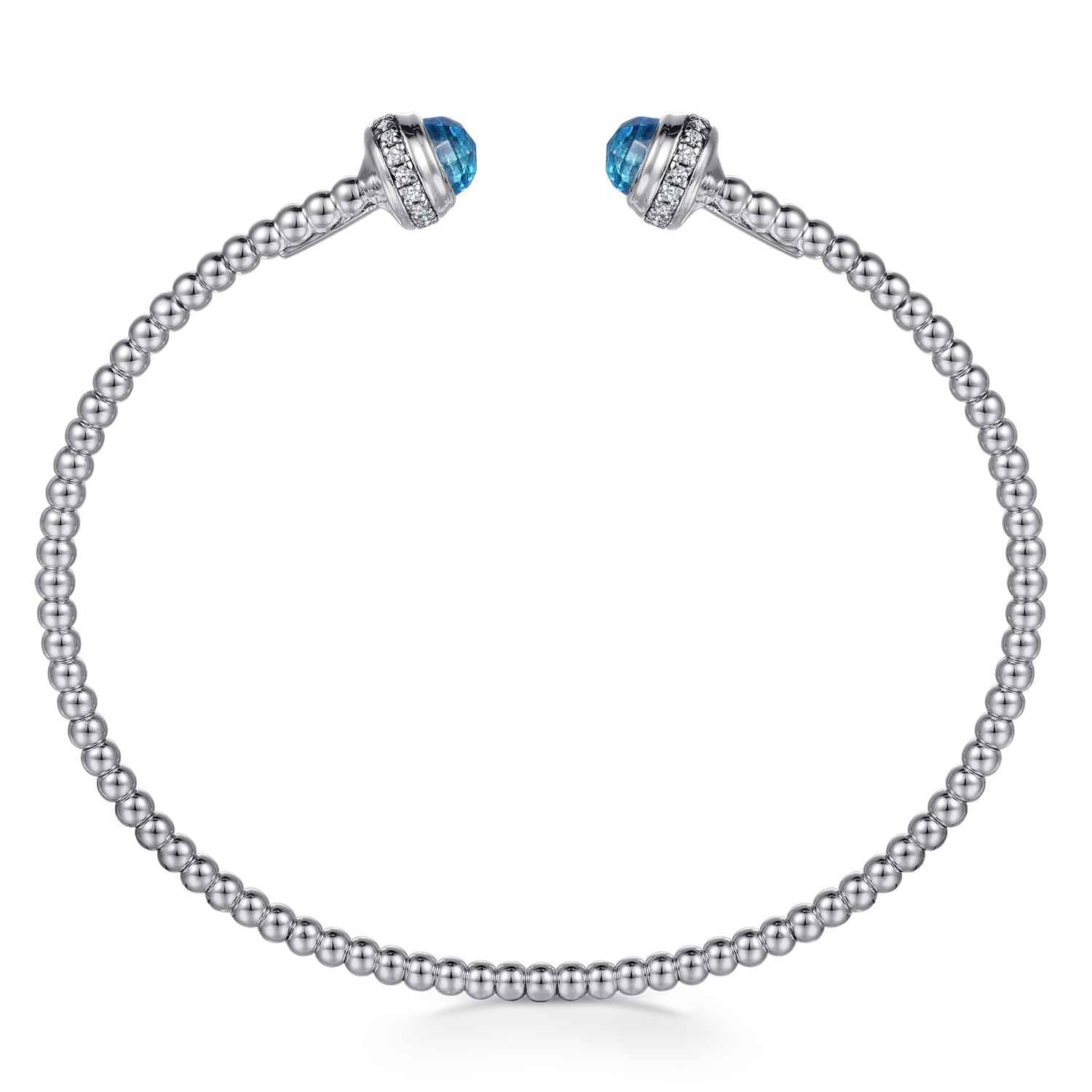 14K White Gold Diamond and Blue Topaz Bujukan Open Bangle - 0.19 ct - Shot 3