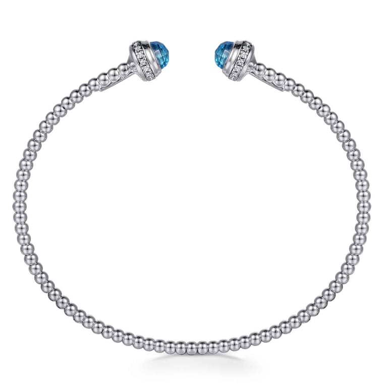 14K White Gold Diamond and Blue Topaz Bujukan Open Bangle - 0.19 ct - Shot 3