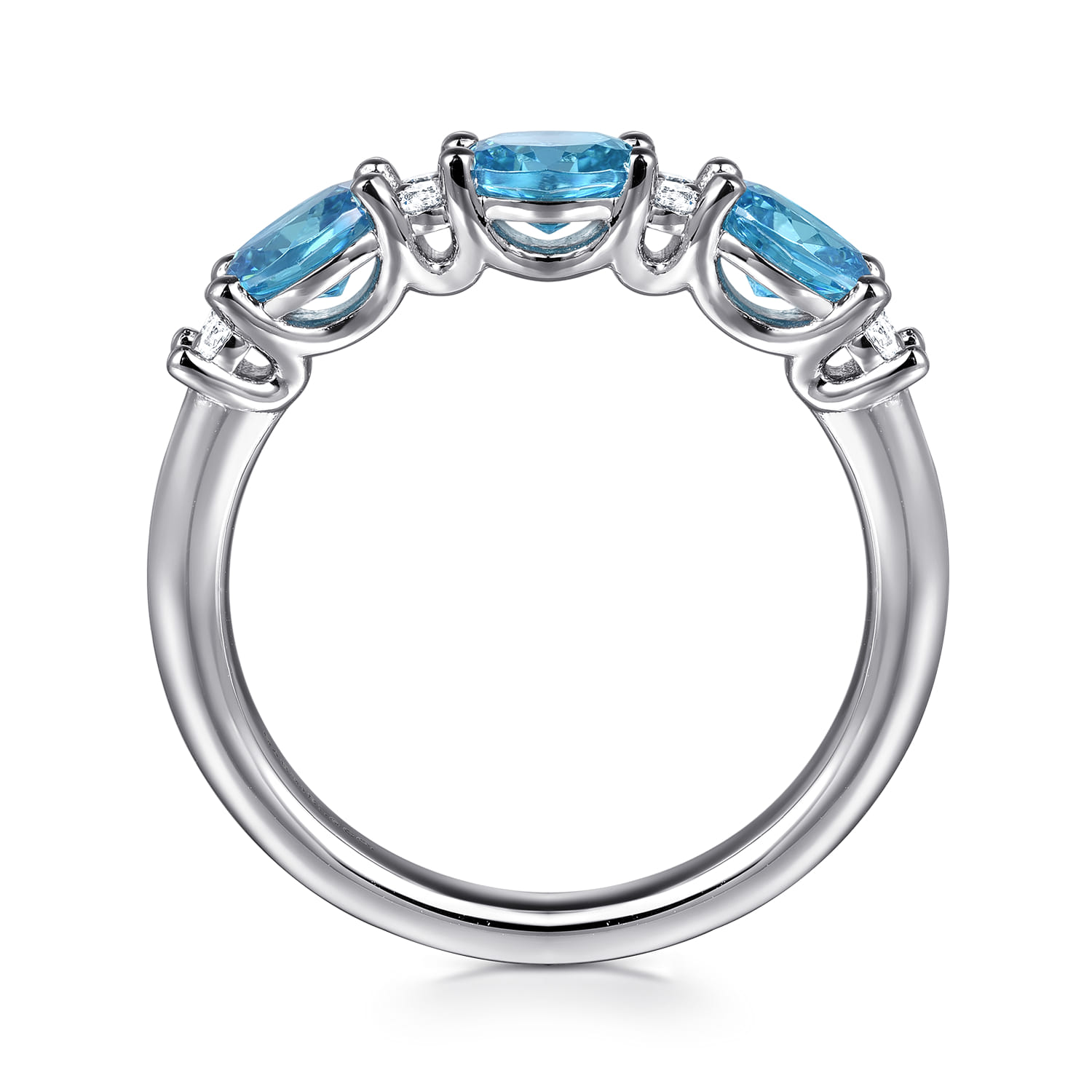 14K White Gold Diamond and Blue Topaz Fashion Ring - 0.1 ct - Shot 2