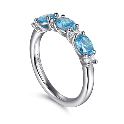 14K White Gold Diamond and Blue Topaz Fashion Ring