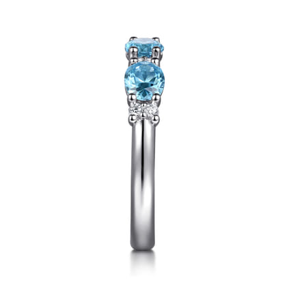 14K White Gold Diamond and Blue Topaz Fashion Ring