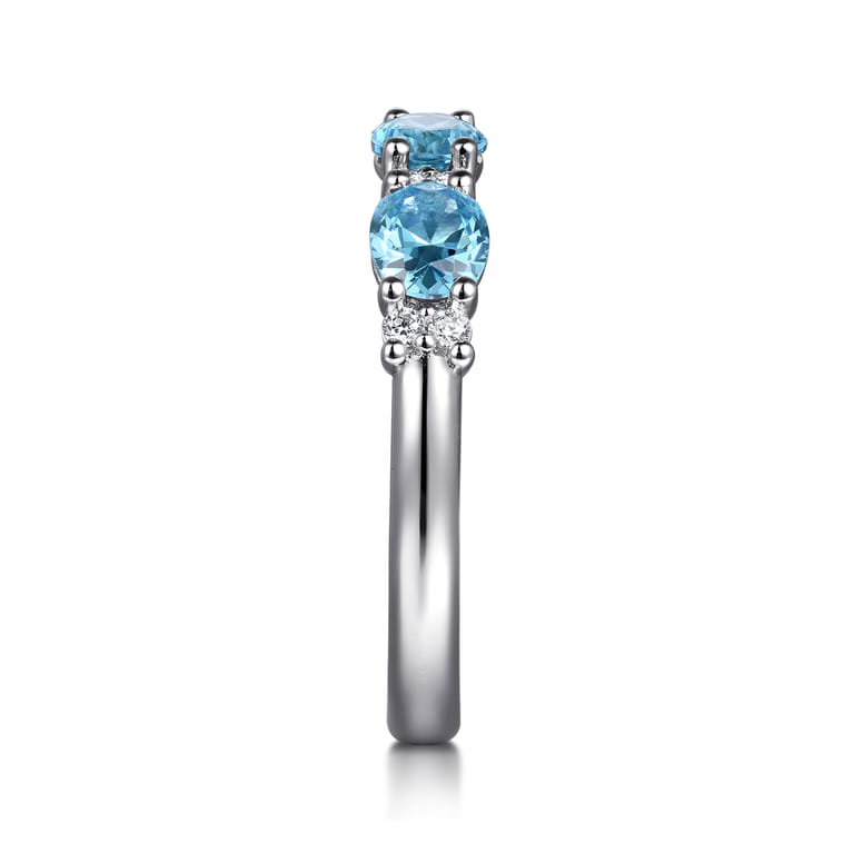 14K White Gold Diamond and Blue Topaz Fashion Ring - 0.1 ct - Shot 4