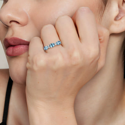 14K White Gold Diamond and Blue Topaz Fashion Ring