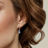 14K White Gold Diamond and Blue Topaz Huggie Drop Earrings - 0.14 ct