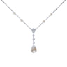 14K White Gold Diamond and Cultured Pearl Y Knot Necklace - 0.09 ct