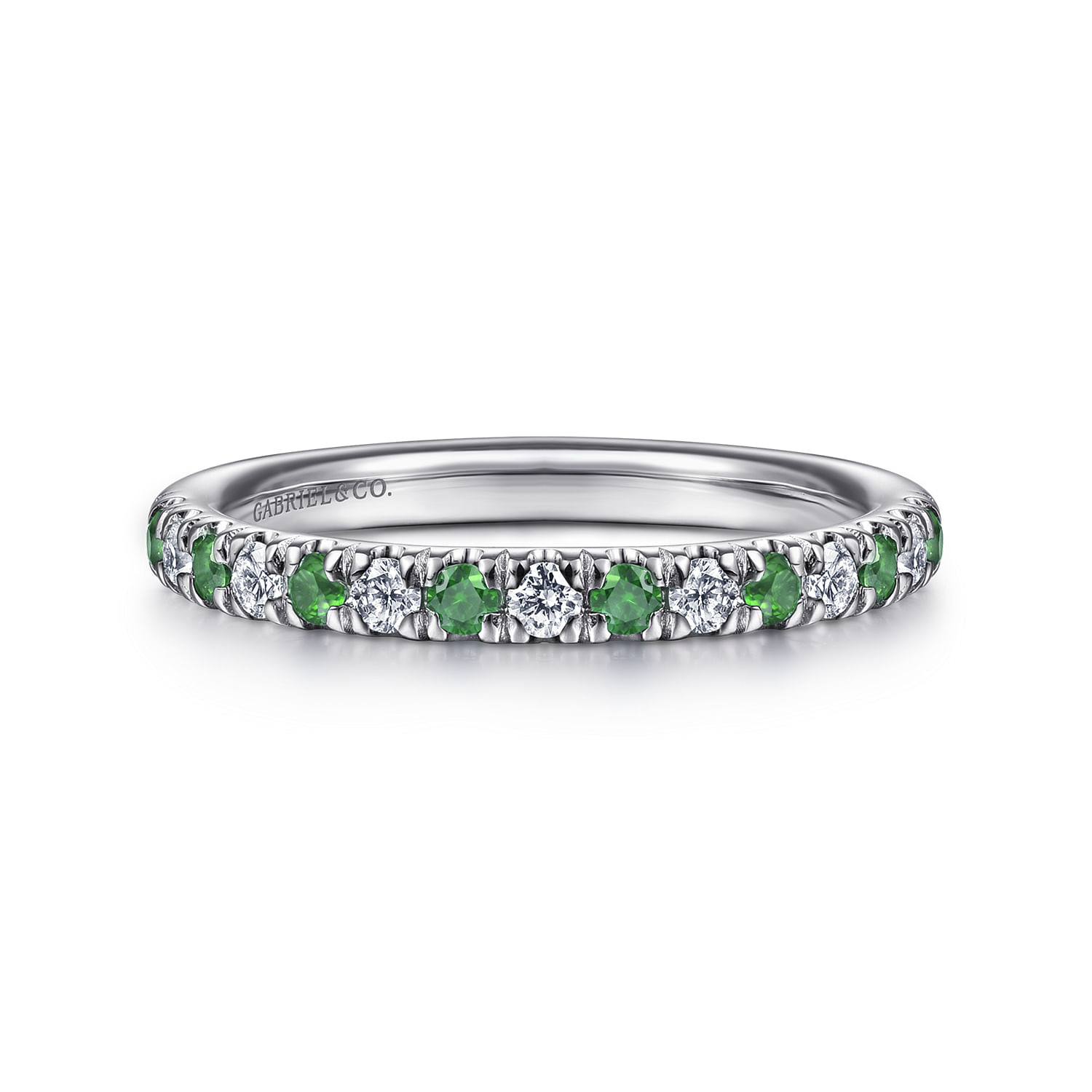 14K White Gold Diamond and Emerald Anniversary Band