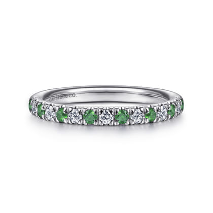 14K White Gold Diamond and Emerald Anniversary Band