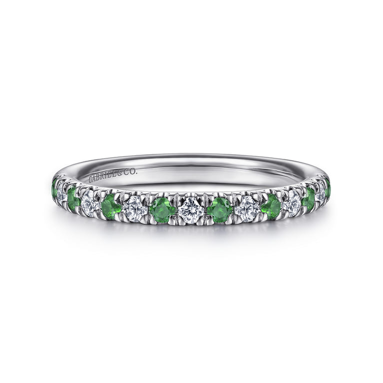 Straight Wedding Ring in 14k White Gold with Round Emerald at Gabriel & Co. - Shot 1