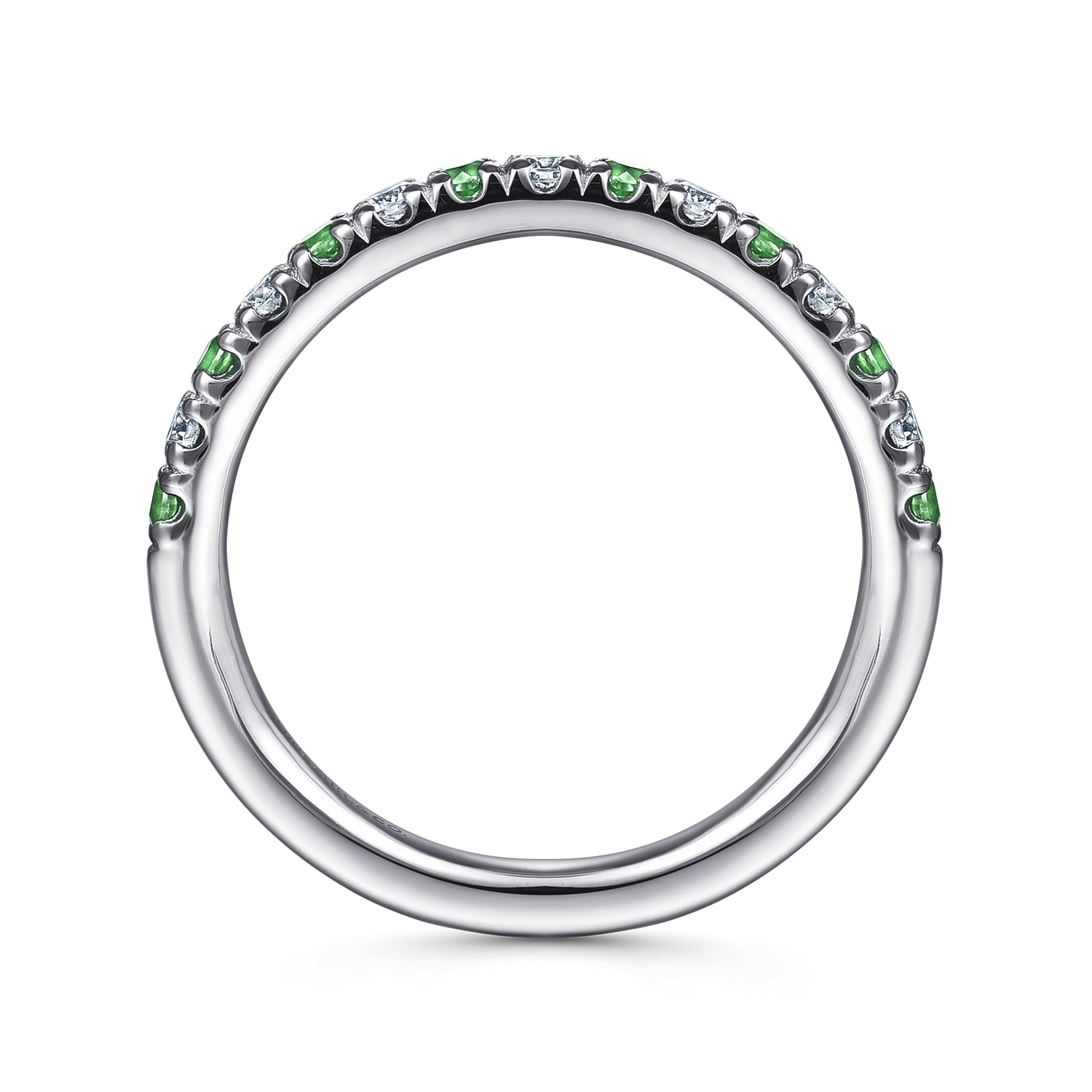 14K White Gold Diamond and Emerald Anniversary Band