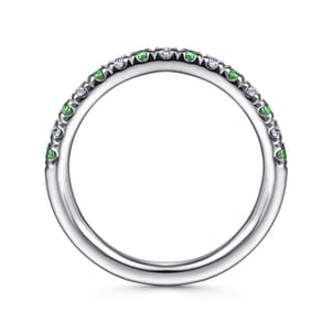 14K White Gold Diamond and Emerald Anniversary Band