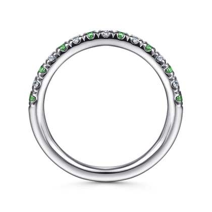 14K White Gold Diamond and Emerald Anniversary Band