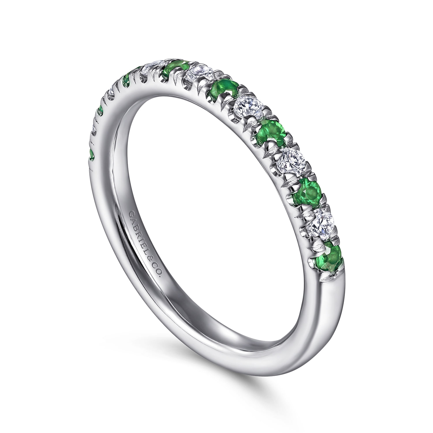 14K White Gold Diamond and Emerald Anniversary Band
