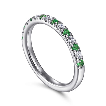 14K White Gold Diamond and Emerald Anniversary Band