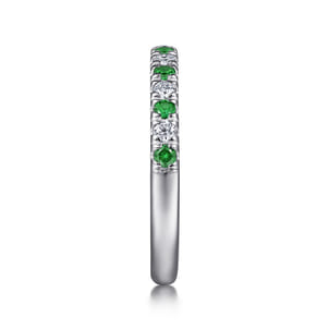 14K White Gold Diamond and Emerald Anniversary Band