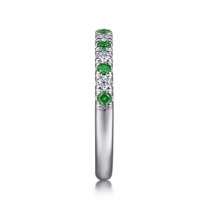 14K White Gold Diamond and Emerald Anniversary Band