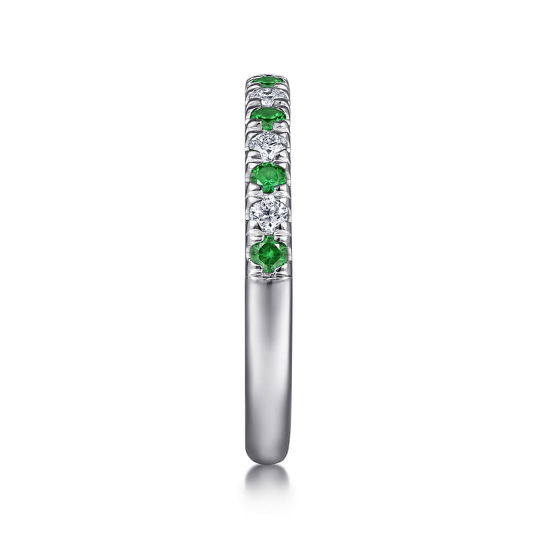 Straight Wedding Ring in 14k White Gold with Round Emerald at Gabriel & Co. - Shot 4