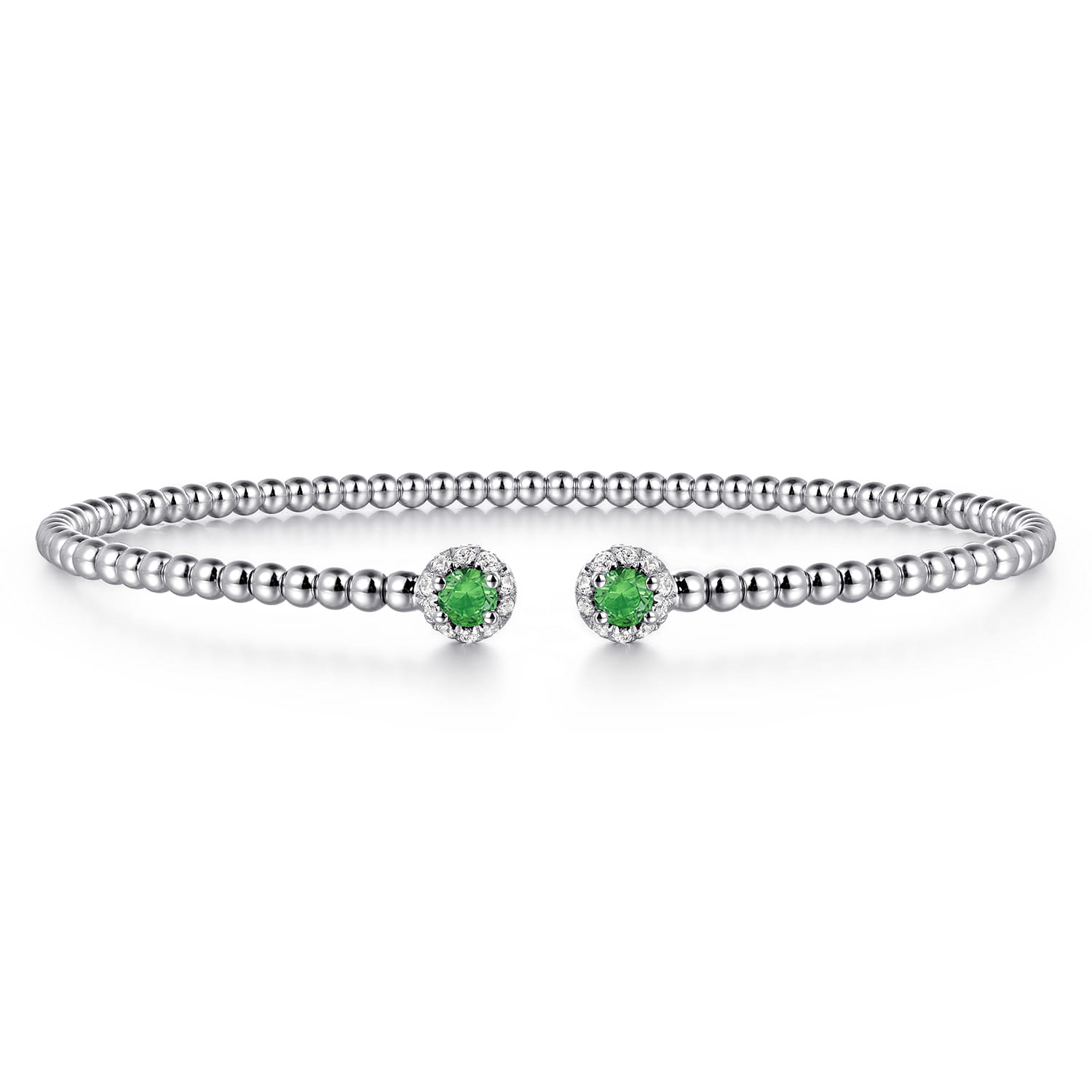 14K White Gold Diamond and Emerald Bujukan Split Bangle - 0.12 ct - Shot 1