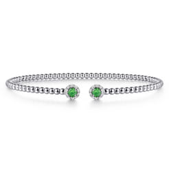 14K White Gold Diamond and Emerald Bujukan Split Bangle