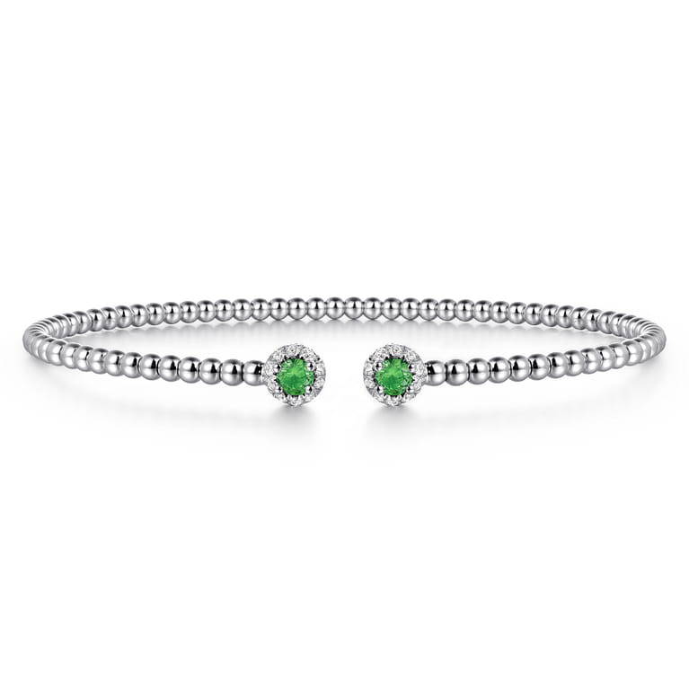 14K White Gold Diamond and Emerald Bujukan Split Bangle - 0.12 ct - Shot 1