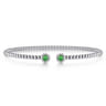 14K White Gold Diamond and Emerald Bujukan Split Bangle - 0.12 ct