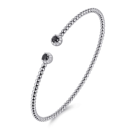 14K White Gold Diamond and Emerald Bujukan Split Bangle