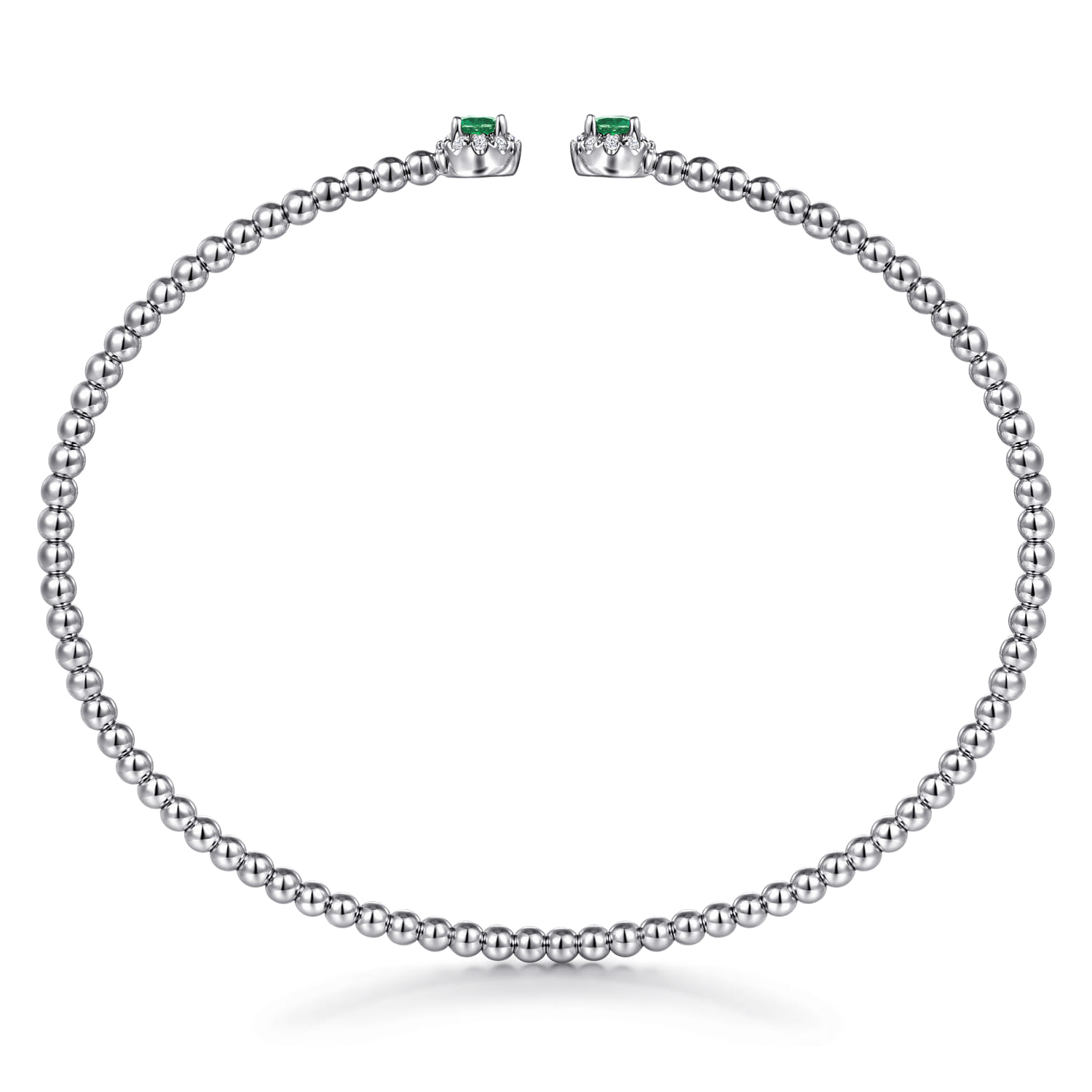 14K White Gold Diamond and Emerald Bujukan Split Bangle - 0.12 ct - Shot 3
