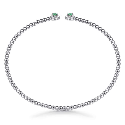 14K White Gold Diamond and Emerald Bujukan Split Bangle
