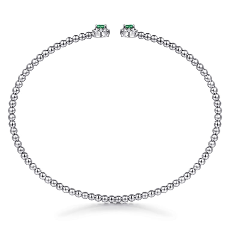 14K White Gold Diamond and Emerald Bujukan Split Bangle - 0.12 ct - Shot 3