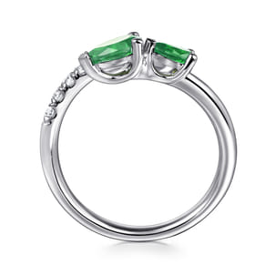 14K White Gold Diamond and Emerald Bypass Ring