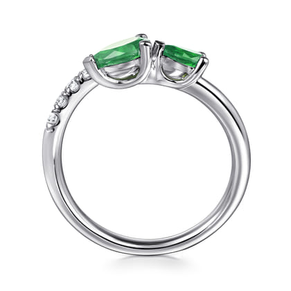 14K White Gold Diamond and Emerald Bypass Ring