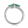 14K White Gold Diamond and Emerald Bypass Ring - 0.15 ct