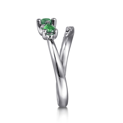 14K White Gold Diamond and Emerald Bypass Ring