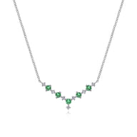 14K White Gold Diamond and Emerald Curved Bar Necklace