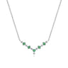 14K White Gold Diamond and Emerald Curved Bar Necklace - 0.1 ct