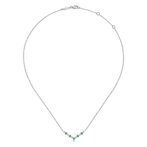 14K White Gold Diamond and Emerald Curved Bar Necklace