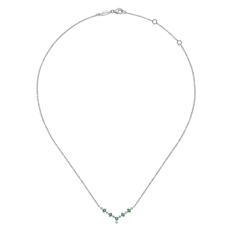 14K White Gold Diamond and Emerald Curved Bar Necklace - 0.1 ct - Shot 2