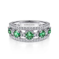 14K White Gold Diamond and Emerald Ladies Ring