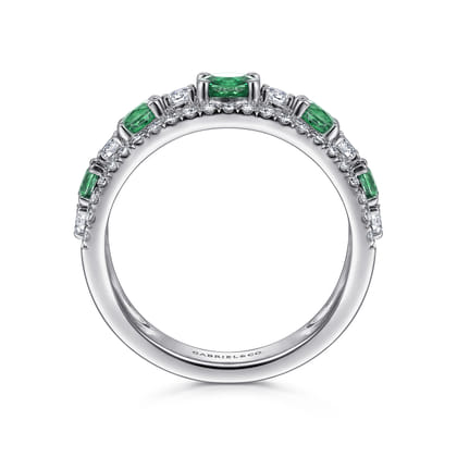 14K White Gold Diamond and Emerald Ladies Ring