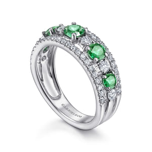 14K White Gold Diamond and Emerald Ladies Ring