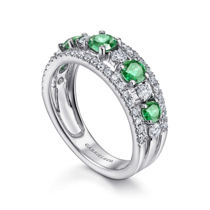 14K White Gold Diamond and Emerald Ladies Ring