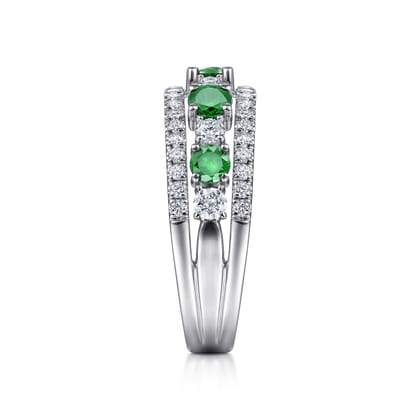 14K White Gold Diamond and Emerald Ladies Ring