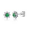 14K White Gold Diamond and Emerald Stud Earrings - 0.3 ct