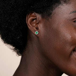 14K White Gold Diamond and Emerald Stud Earrings