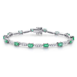 14K White Gold Diamond and Emerald Tennis Bracelet