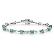 14K White Gold Diamond and Emerald Tennis Bracelet