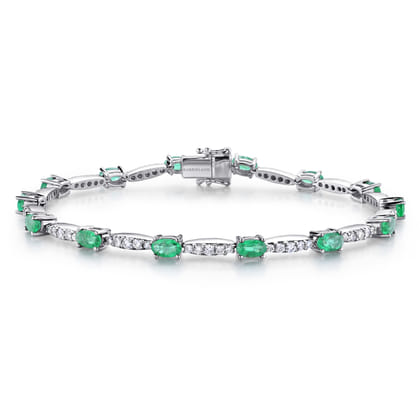 14K White Gold Diamond and Emerald Tennis Bracelet