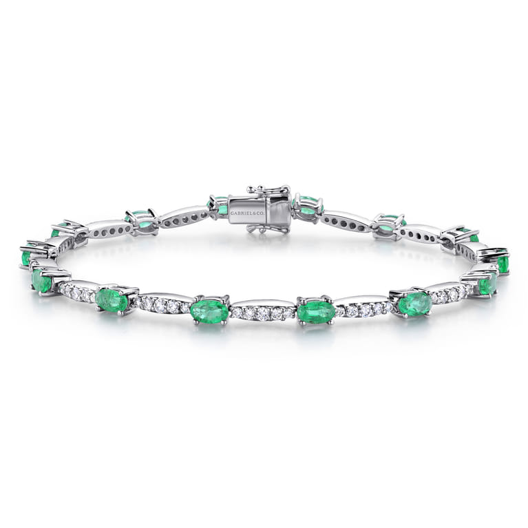14K White Gold Diamond and Emerald Tennis Bracelet - 1.15 ct - Shot 1