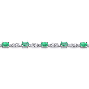 14K White Gold Diamond and Emerald Tennis Bracelet