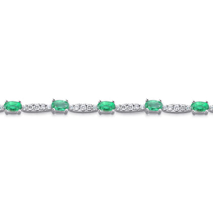 14K White Gold Diamond and Emerald Tennis Bracelet