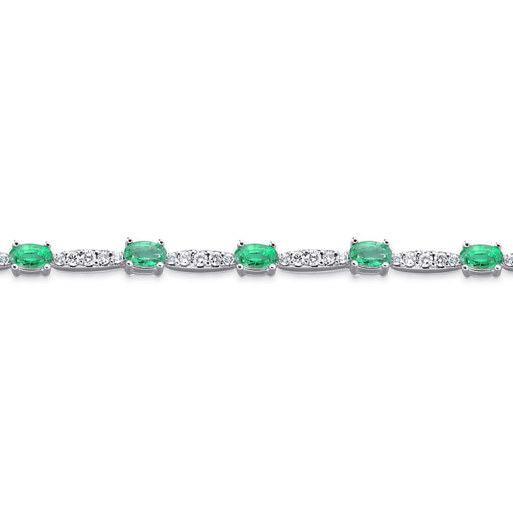 14K White Gold Diamond and Emerald Tennis Bracelet